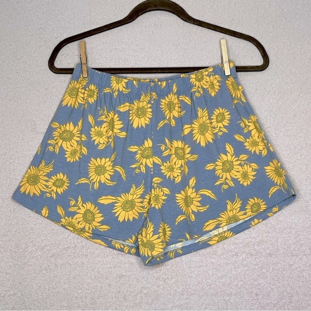 NEW Bp. Sunflower Print Soft Lounge Shorts Women's S Gray/Yellow Elastic Casual